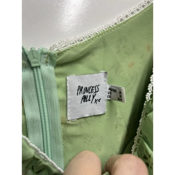 PRINCESS POLLY Floral green Emery Puff Sleeve Mini Dress Size 2 - Picture 3 of 5